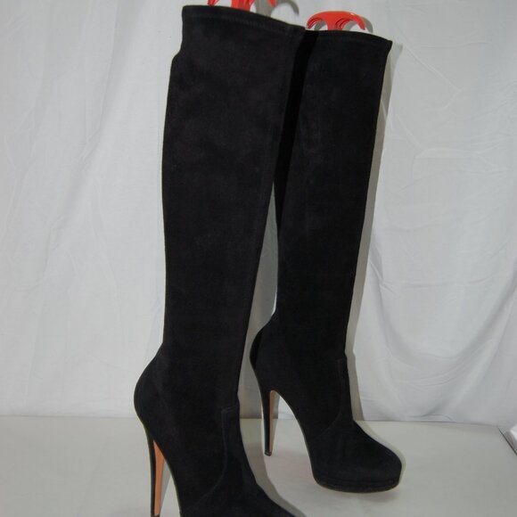 8.5 ❤️ CASADEI Stretch Leather Over Knee High Heels Mid Calf Tall Platform BOOTS